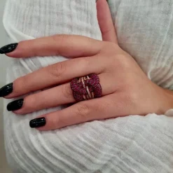 Bague cocktail rubis diamants or rose
