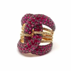 Bague cocktail rubis diamants or rose