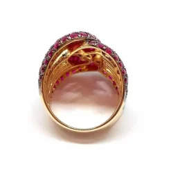 Bague cocktail rubis diamants or rose