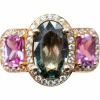 Bague Cocktail Saphir Vert Diamants Saphirs Roses
