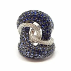 Bague cocktail saphirs diamants or blanc