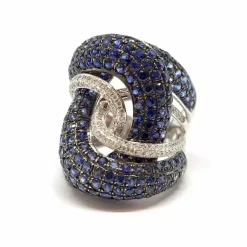 Bague cocktail saphirs diamants or blanc