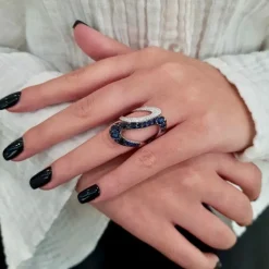 Bague cocktail saphirs diamants or blanc