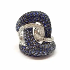 Bague cocktail saphirs diamants or blanc