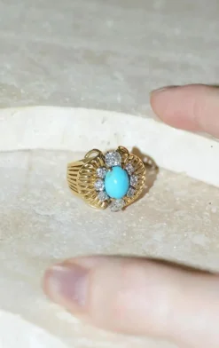 Bague Cocktail Turquoise et Diamants Or jaune