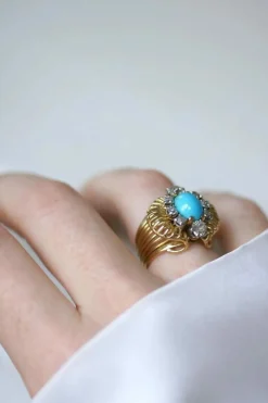 Bague Cocktail Turquoise et Diamants Or jaune