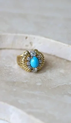 Bague Cocktail Turquoise et Diamants Or jaune