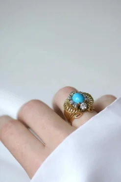 Bague Cocktail Turquoise et Diamants Or jaune