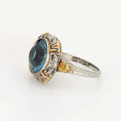 Bague Cocktail Vintage Art Déco Émail Or