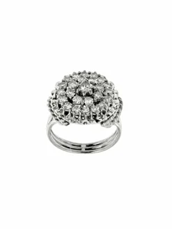 Bague cocktail vintage certifiée HRD or blanc et diamants