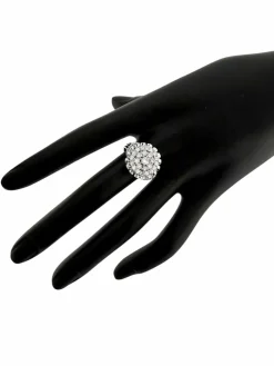 Bague cocktail vintage certifiée HRD or blanc et diamants