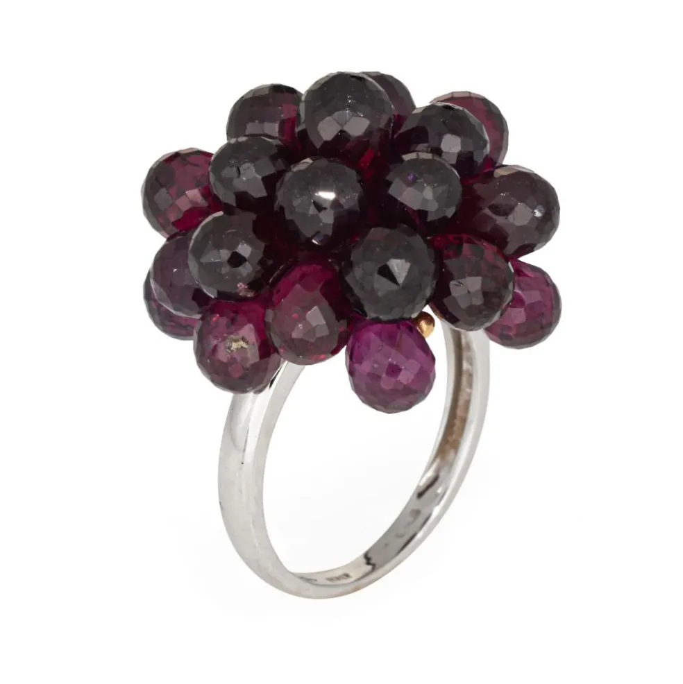 Bague cocktail vintage en or blanc 18 carats avec grenat briolette