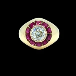 Bague cocktail vintage en diamant et rubis