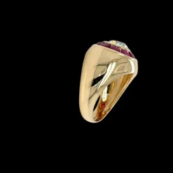 Bague cocktail vintage en diamant et rubis