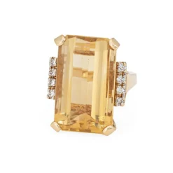 Bague cocktail vintage élégante en citrine et diamant (vers les années 1960 à 1970)