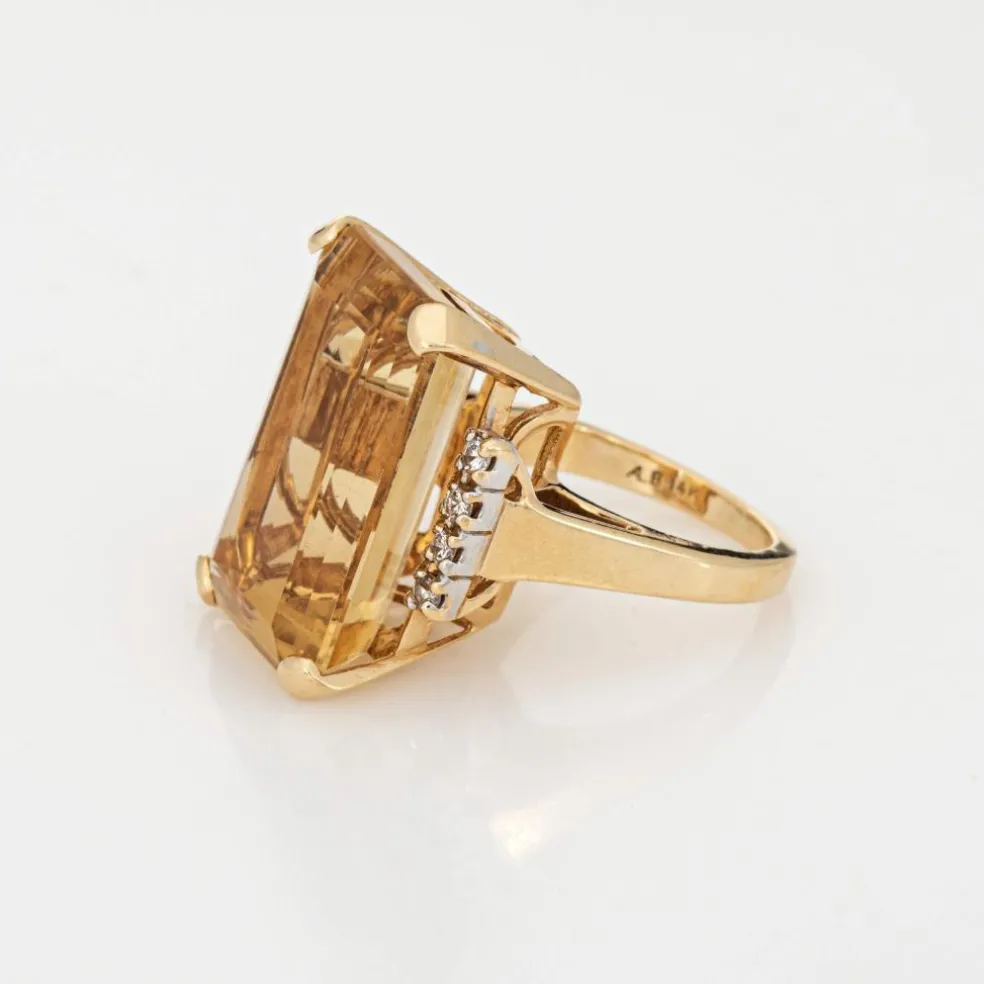 Bague cocktail vintage élégante en citrine et diamant (vers les années 1960 à 1970)