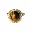 Bague cocktail vintage or jaune et quartz oeil de tigre