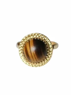 Bague cocktail vintage or jaune et quartz oeil de tigre