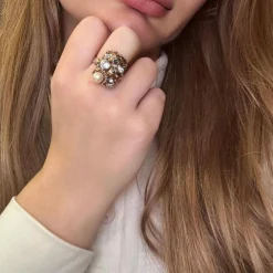 Bague Cocktail Vintage Or Jaune Tutti Frutti