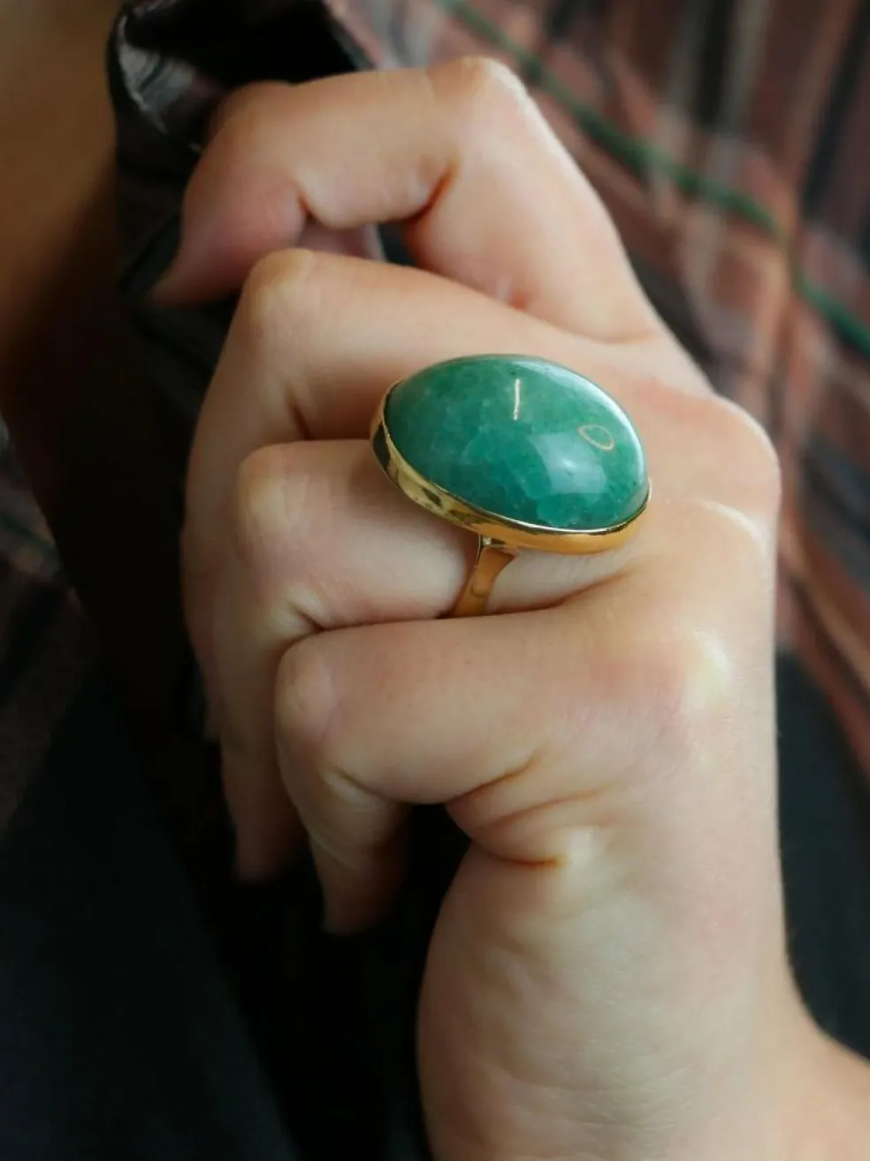 Bague cocktail vintage or jaune amazonite 64 ct