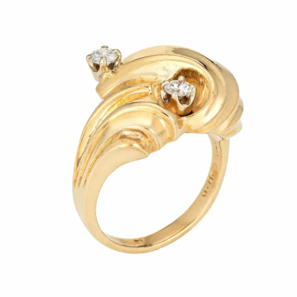 Bague cocktail vintage or et diamants