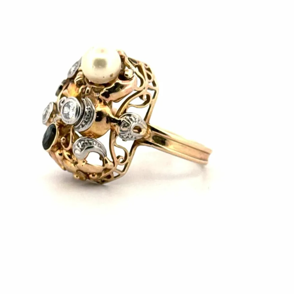 Bague Cocktail Vintage Or Jaune Tutti Frutti