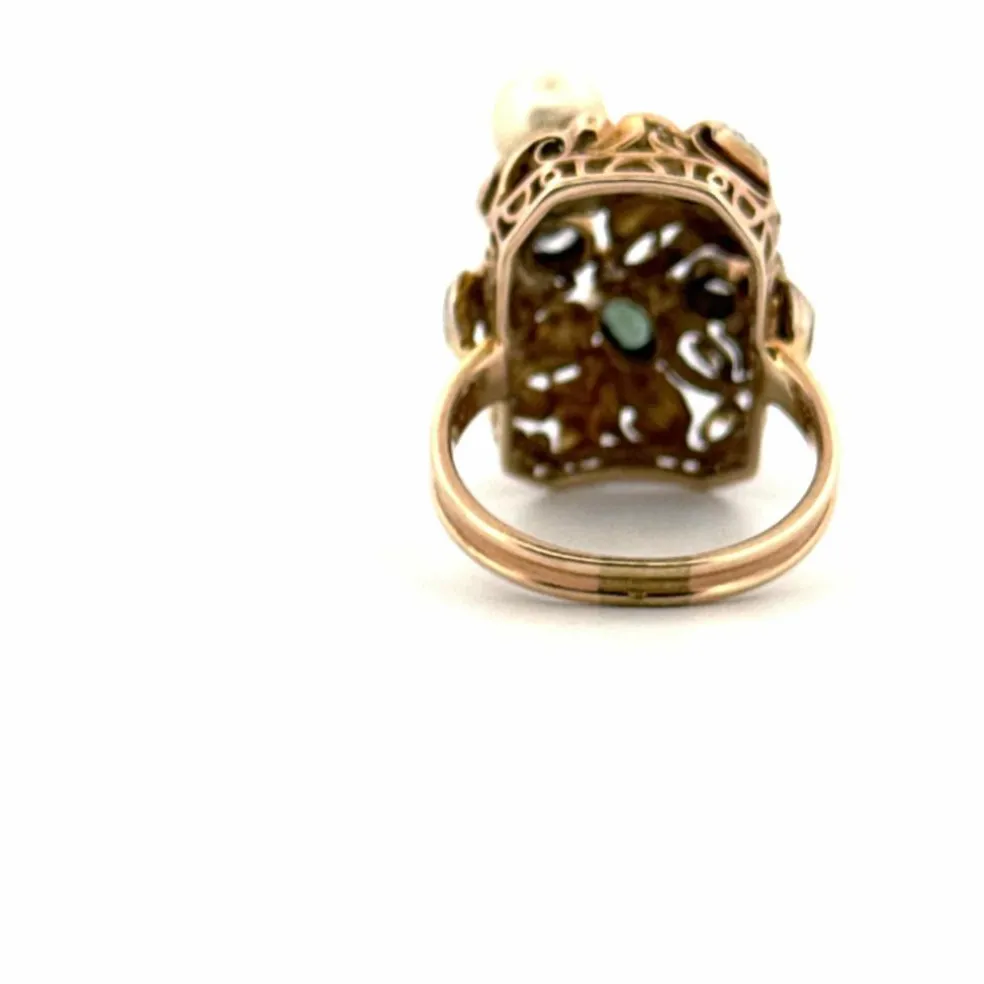 Bague Cocktail Vintage Or Jaune Tutti Frutti