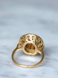 Bague cocktail vintage or jaune et quartz oeil de tigre