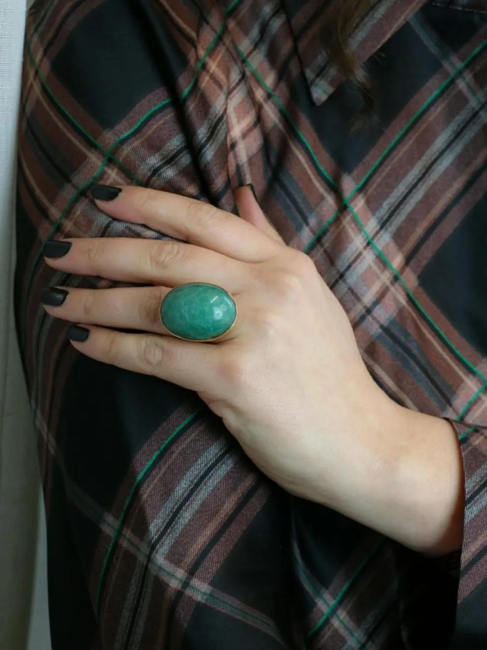 Bague cocktail vintage or jaune amazonite 64 ct
