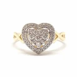 Bague coeur or jaune diamants