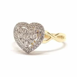Bague coeur or jaune diamants