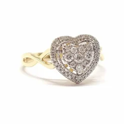 Bague coeur or jaune diamants