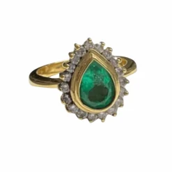 Bague contemporaine en or 18 ct avec émeraudes et diamants