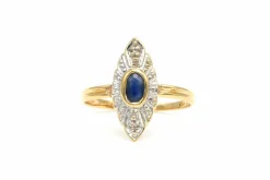 Bague contemporaine en or jaune 18 carats sertie d'un saphir et de diamants