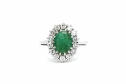 Bague contemporaine en or blanc 18 carats sertie d'une émeraude et de diamants