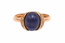 Bague contemporaine en or jaune 18 carats sertie d'un saphir et de diamants