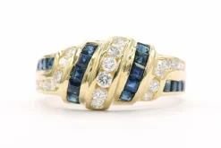 Bague contemporaine en or jaune sertie de saphirs et de diamants