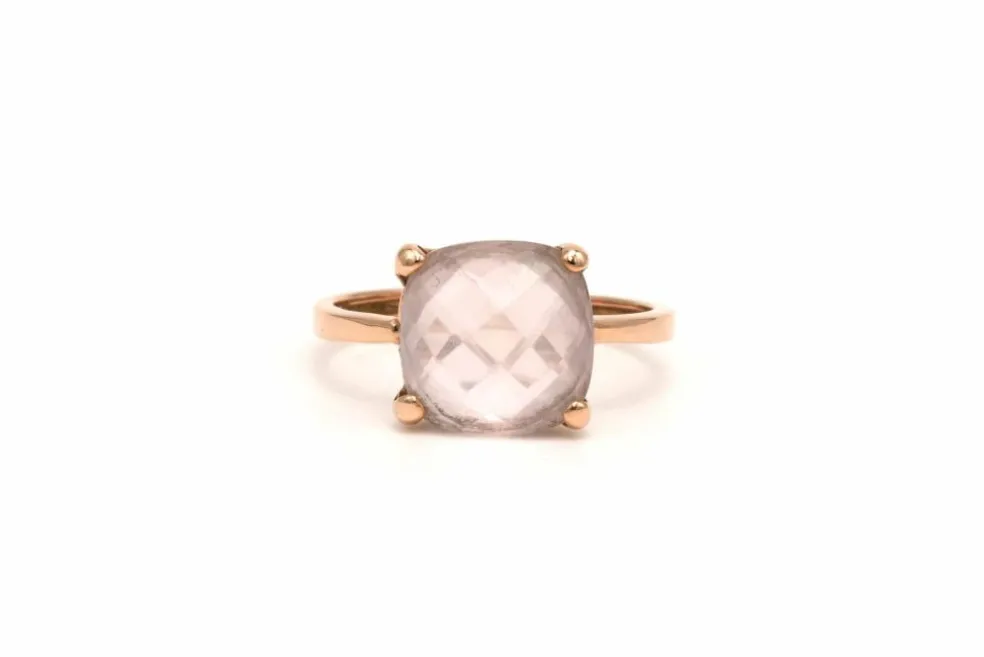 Bague contemporaine en or rose 18 carats sertie d'un quartz