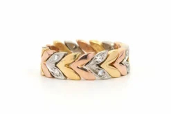 Bague contemporaine en or jaune, blanc et rose 18 carats sertie de diamants