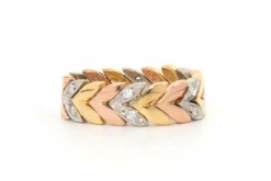 Bague contemporaine en or jaune, blanc et rose 18 carats sertie de diamants