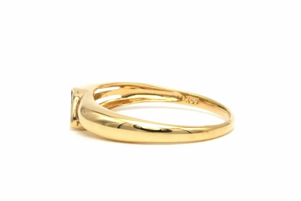 Bague contemporaine en or jaune 18 carats sertie d'une émeraude et d'un diamant