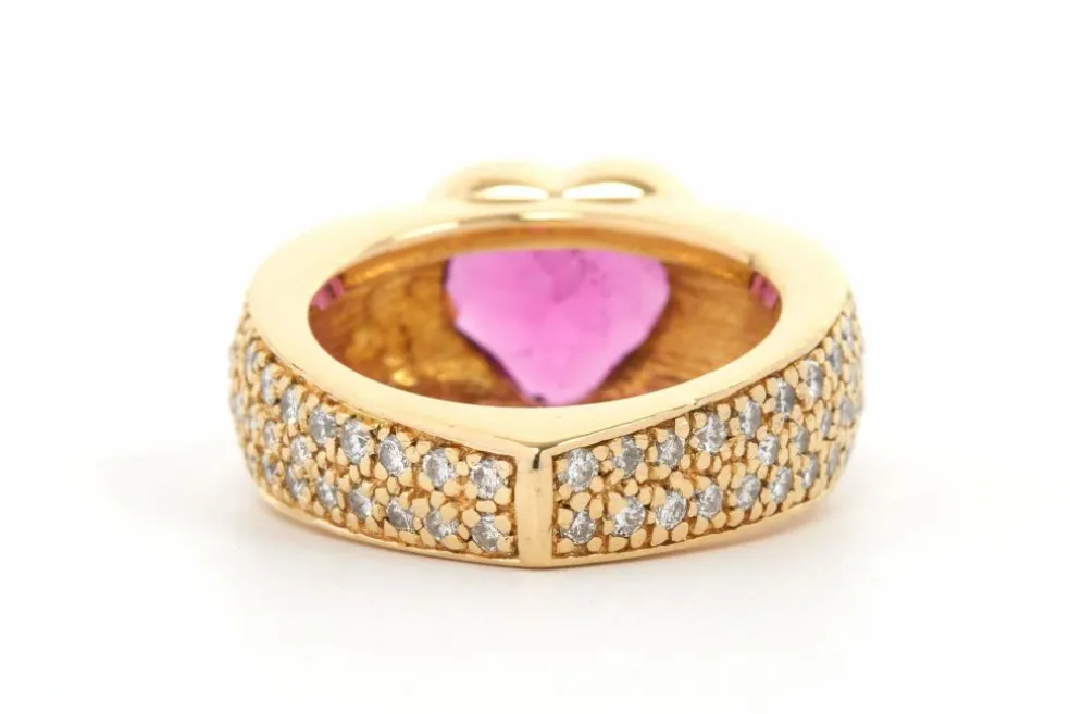 Bague contemporaine en or jaune 18 carats sertie d'une tourmaline et de diamants "taille" brillant (+-1.4ct)