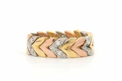 Bague contemporaine en or jaune, blanc et rose 18 carats sertie de diamants