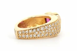 Bague contemporaine en or jaune 18 carats sertie d'une tourmaline et de diamants