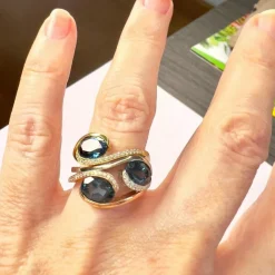 Bague contemporaine en or (jaune/blanc/rouge) avec diamants et topaze - 3 pièces