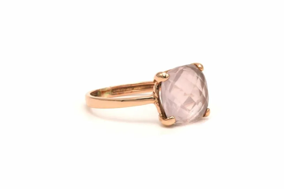 Bague contemporaine en or rose 18 carats sertie d'un quartz