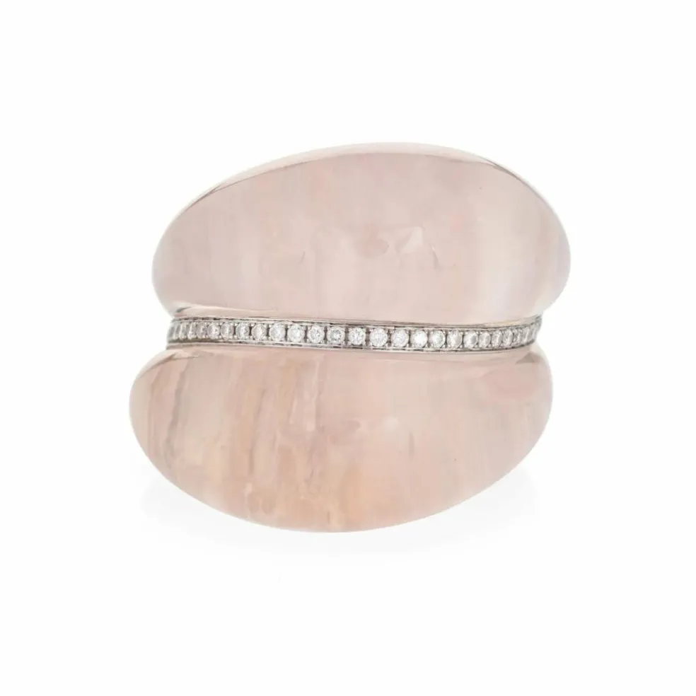 Bague contemporaine en quartz rose et diamant Estate, édition limitée