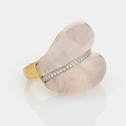 Bague contemporaine en quartz rose et diamant Estate, édition limitée