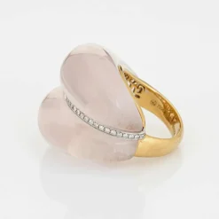 Bague contemporaine en quartz rose et diamant Estate, édition limitée