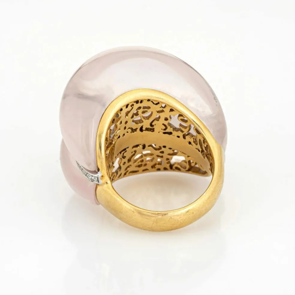 Bague contemporaine en quartz rose et diamant Estate, édition limitée